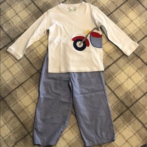 Boys motorcycle applique 2 piece outfit